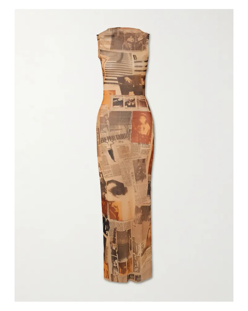 Jean Paul Gaultier Journal Rückenfreies Maxikleid Aus Bedrucktem Mesh - Neutral Neutral