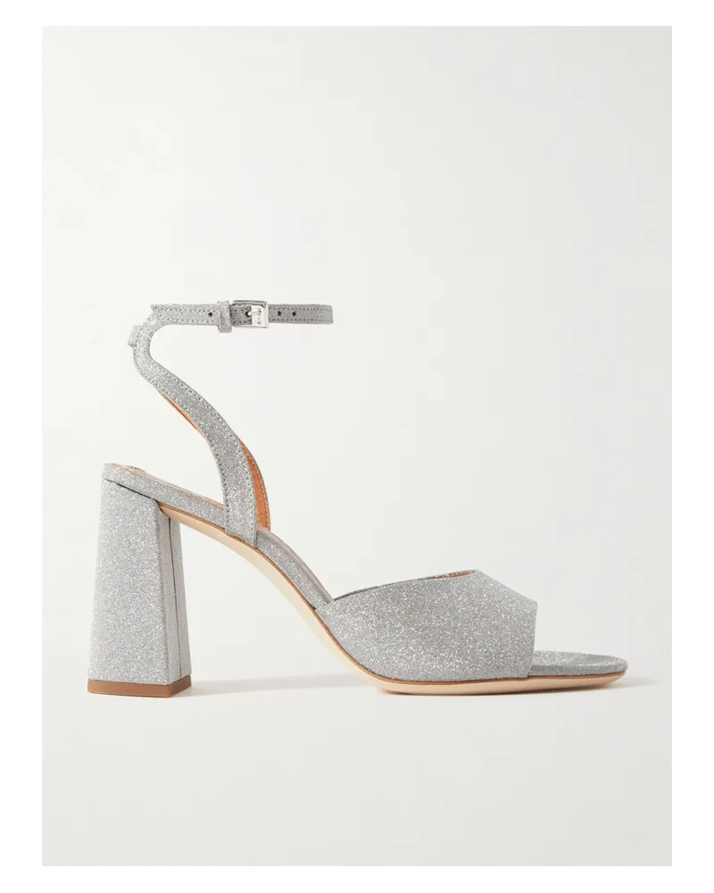 STAUD Solange Sandalen Aus Leder Mit Glitter-finish - Silber Silber