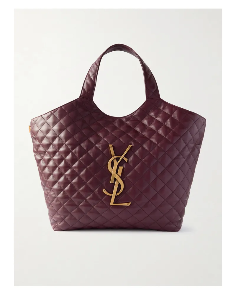Saint Laurent Icare Extra Large Embellished Quilted Leather Tote - Burgundy Burgundy