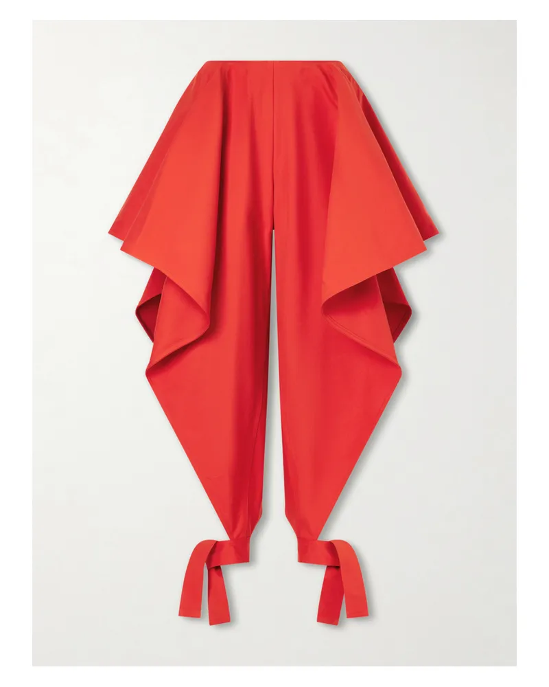 Alaïa Paneled Ruffled Cotton-gabardine Wide-leg Pants - Red Red