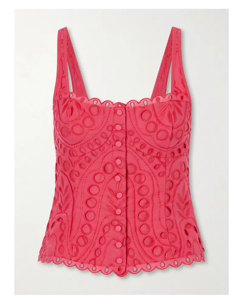 Charo Ruiz Nereus Cropped Broderie Anglaise Cotton-blend Top - Pink Pink