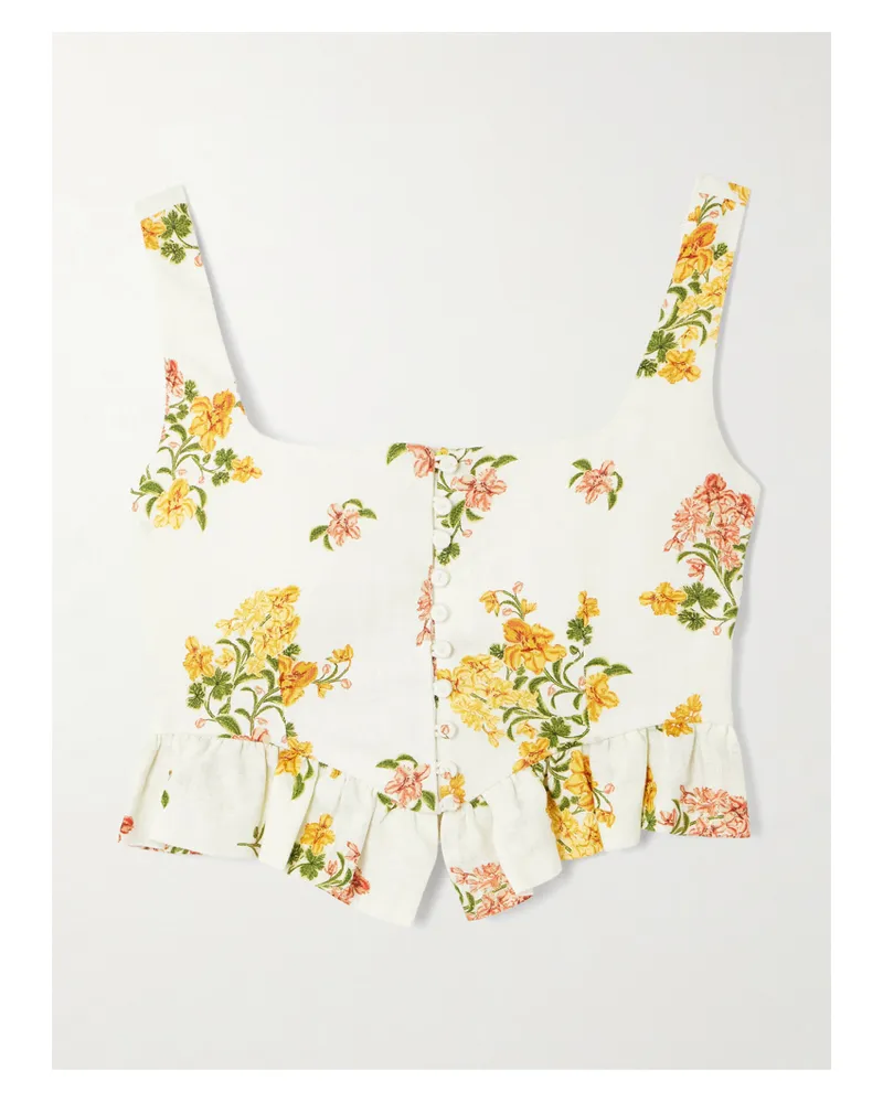 AGUA BENDITA Eslabón Cordillera Cropped Ruffled Floral-print Linen Top - Multi Multi