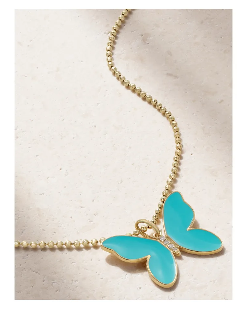 Sydney Evan Butterfly 14-karat Gold, Enamel And Diamond Necklace - Blue Blue