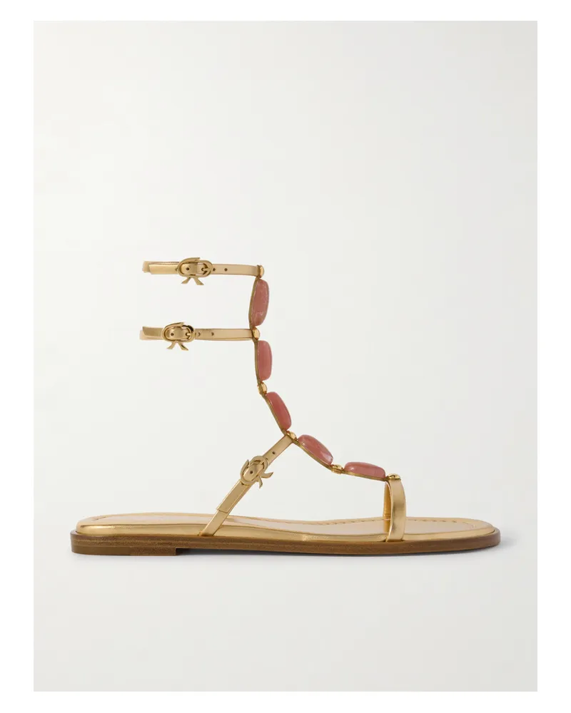 Gianvito Rossi Shanti Sandalen Aus Metallic-leder Mit Verzierungen - Gold Gold