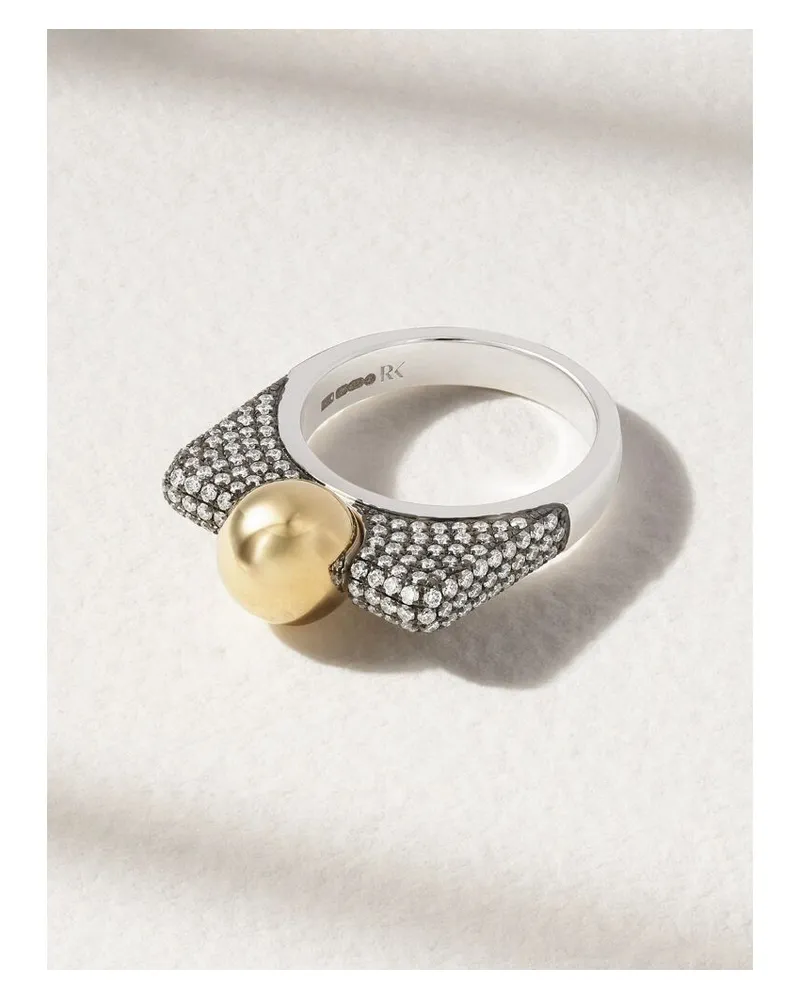 Rainbow K Ring Aus 14 Karat Weißgold Mit Details Aus Geschwärztem Weißgold, Gelbgold Und Diamanten - Silber Silber