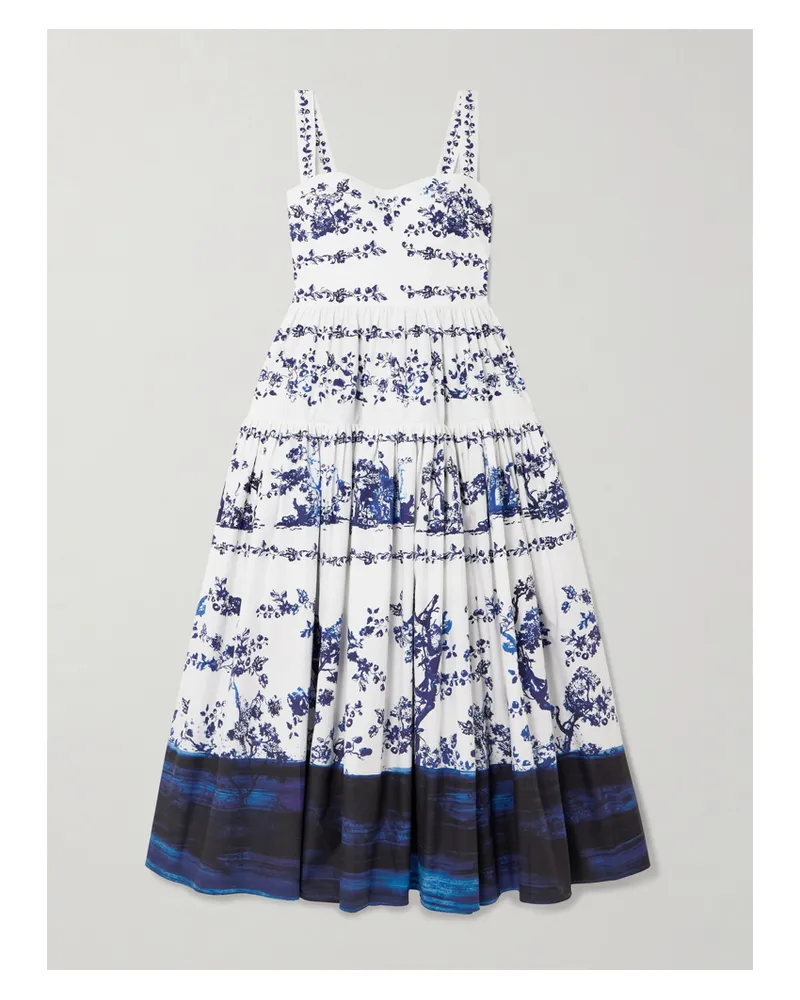 Erdem Midikleid Aus Baumwollpopeline Mit Blumenprint - Blau Blau