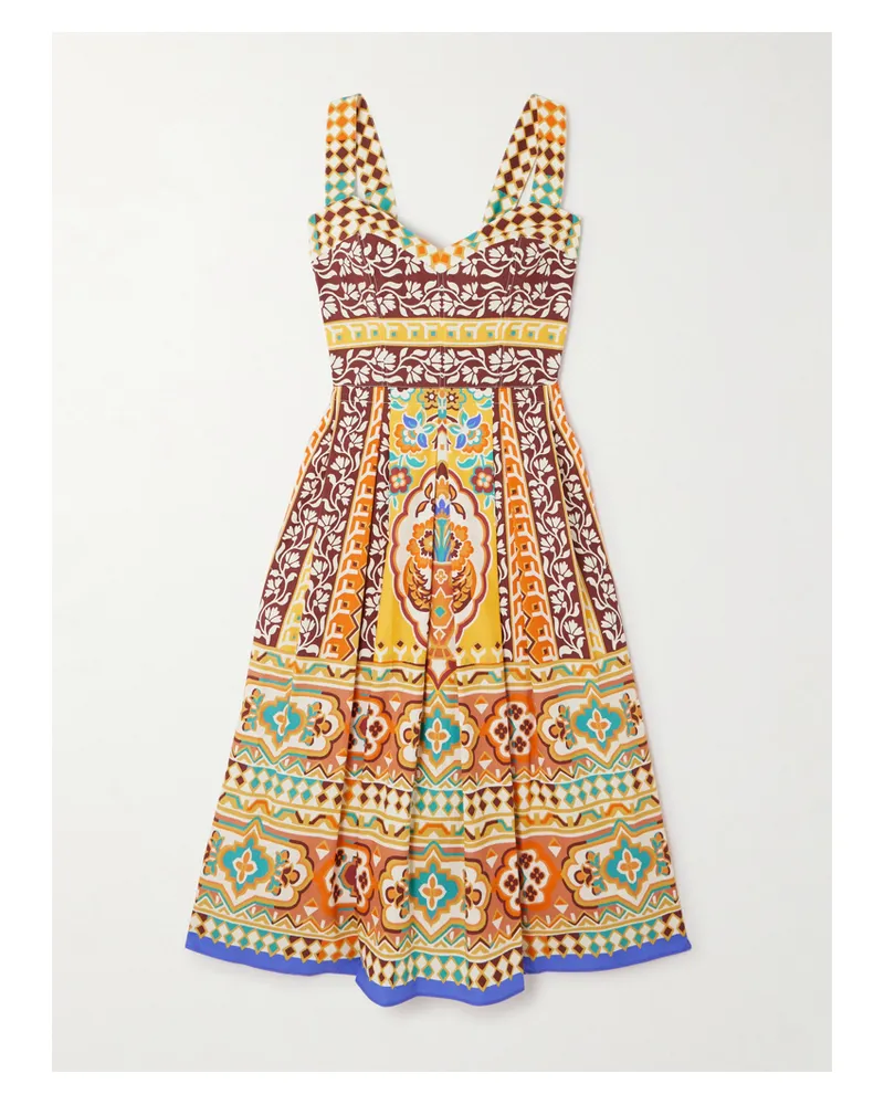 Etro Midikleid Aus Bedruckter Baumwollpopeline Mit Falten - Gelb Gelb