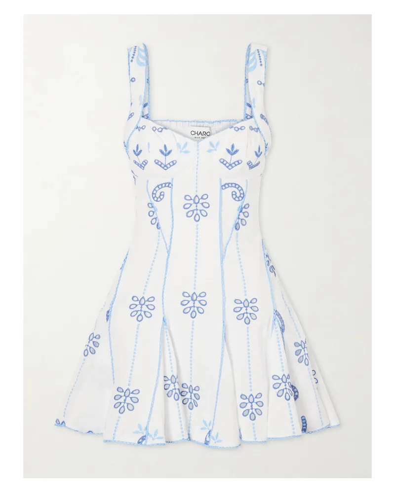 Charo Ruiz Arissa Broderie Anglaise Cotton-blend Mini Dress - Blue Blue