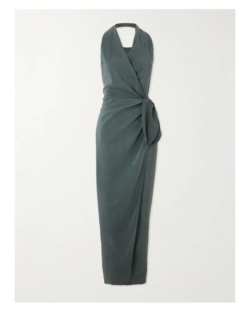 Cortana Mona Maxi-wickelkleid Aus Einer Leinen-seidenmischung Mit Neckholder - Grün Grün