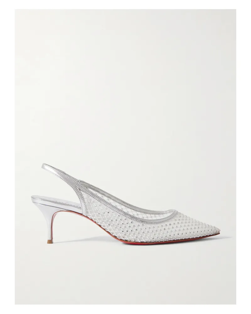 Christian Louboutin Sporty Kate 55 Crystal-embellished Leather-trimmed Mesh Slingback Pumps - Silver Silver