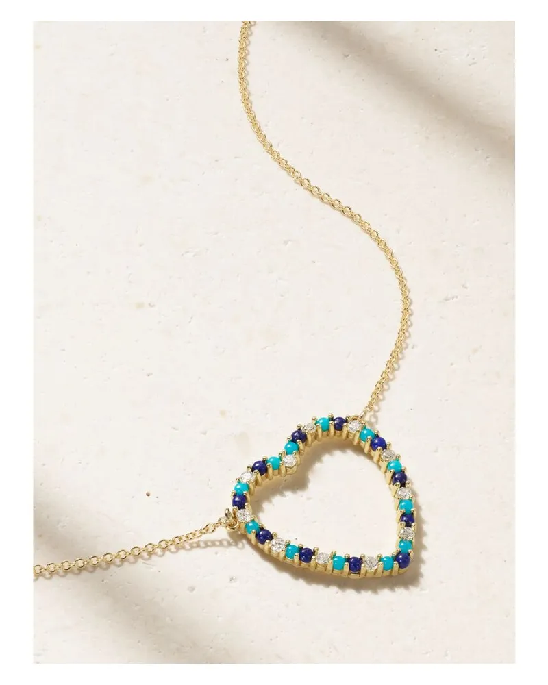 Jennifer Meyer Open Heart Kette Aus 18 Karat Gold Mit Diamanten, Türkisen Und Lapislazuli Gold
