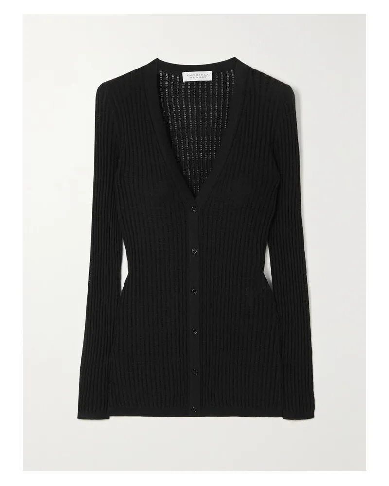 Gabriela Hearst Emma Cardigan Aus Einer Kaschmir-seidenmischung In Pointelle-strick - Schwarz Schwarz