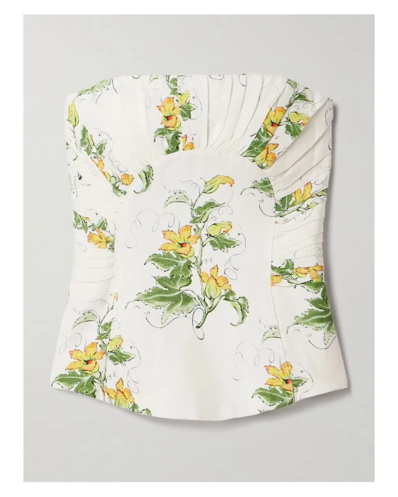 Aje. Otta Trägerloses Bustier Aus Einer Leinenmischung Mit Blumenprint Und Falten - Weiß Weiß