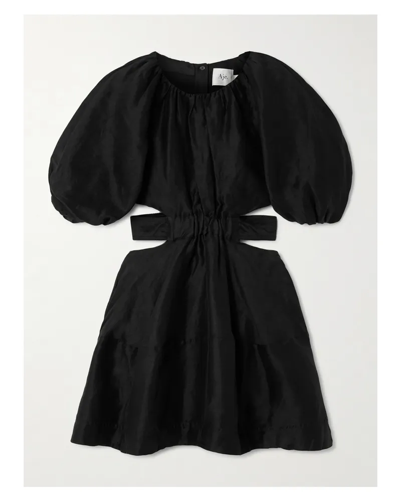 Aje. Mimosa Cutout Gathered Linen-blend Mini Dress - Black Black