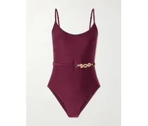 Awaken Embellished Belted Swimsuit - Burgundy