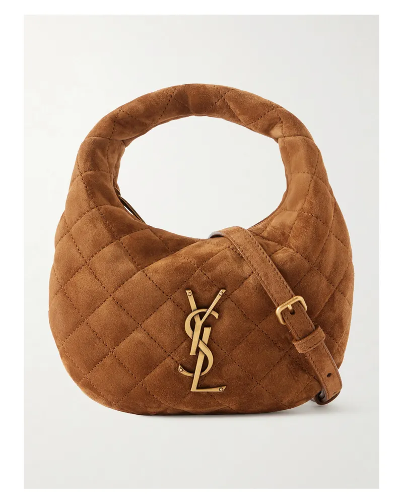 Saint Laurent Icarino Mini Quilted Suede Shoulder Bag - Brown Brown