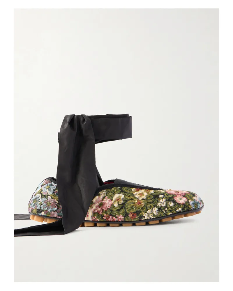 Valentino Garavani Rythmika Lace-up Floral-jacquard Canvas Ballet Flats - Multi Multi