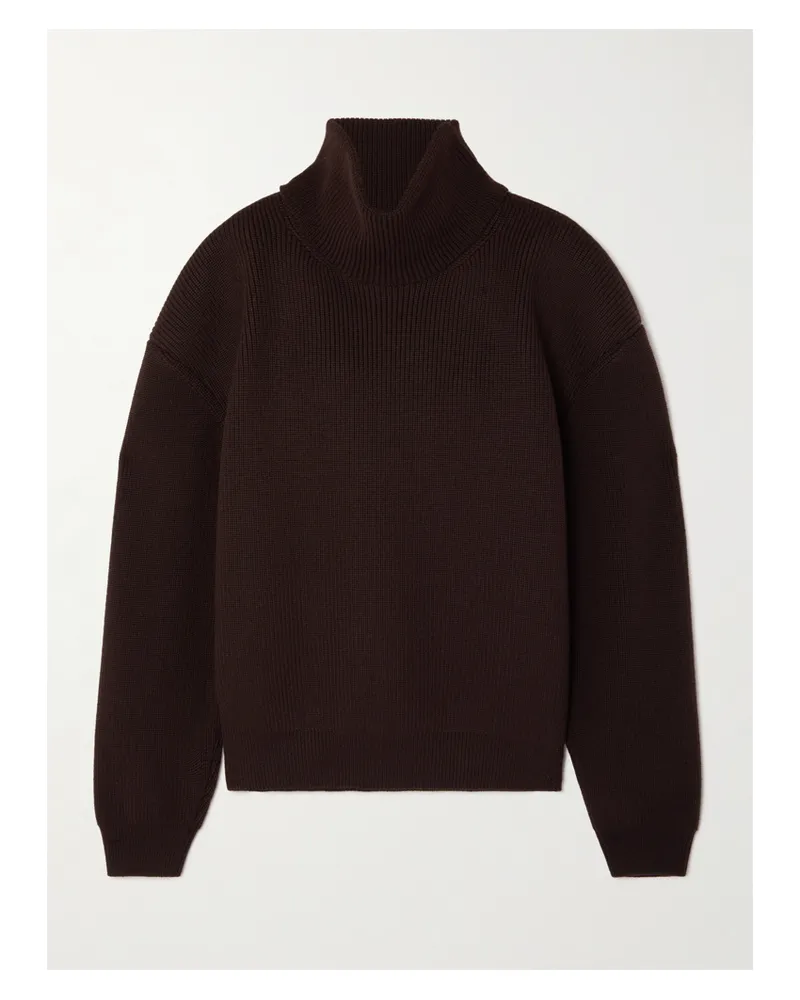 Saint Laurent Ribbed Wool Turtleneck Sweater - Brown Brown