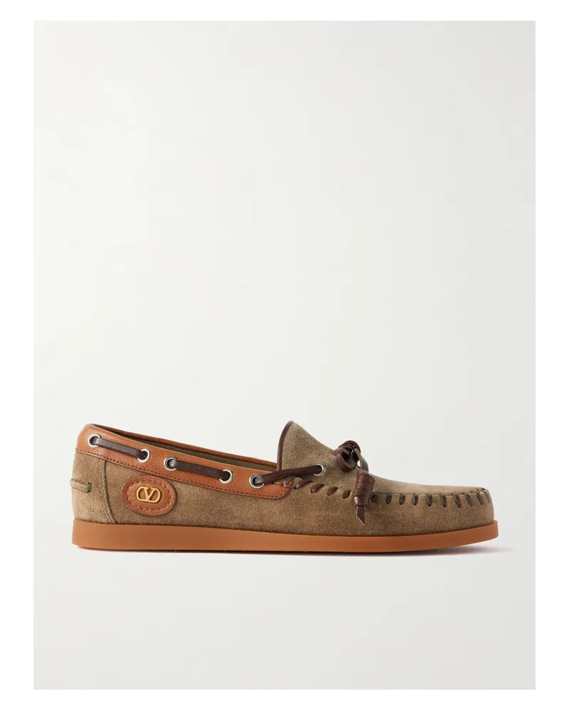 Valentino Garavani Bootsschuhe Aus Veloursleder Mit Lederbesätzen - Braun Braun