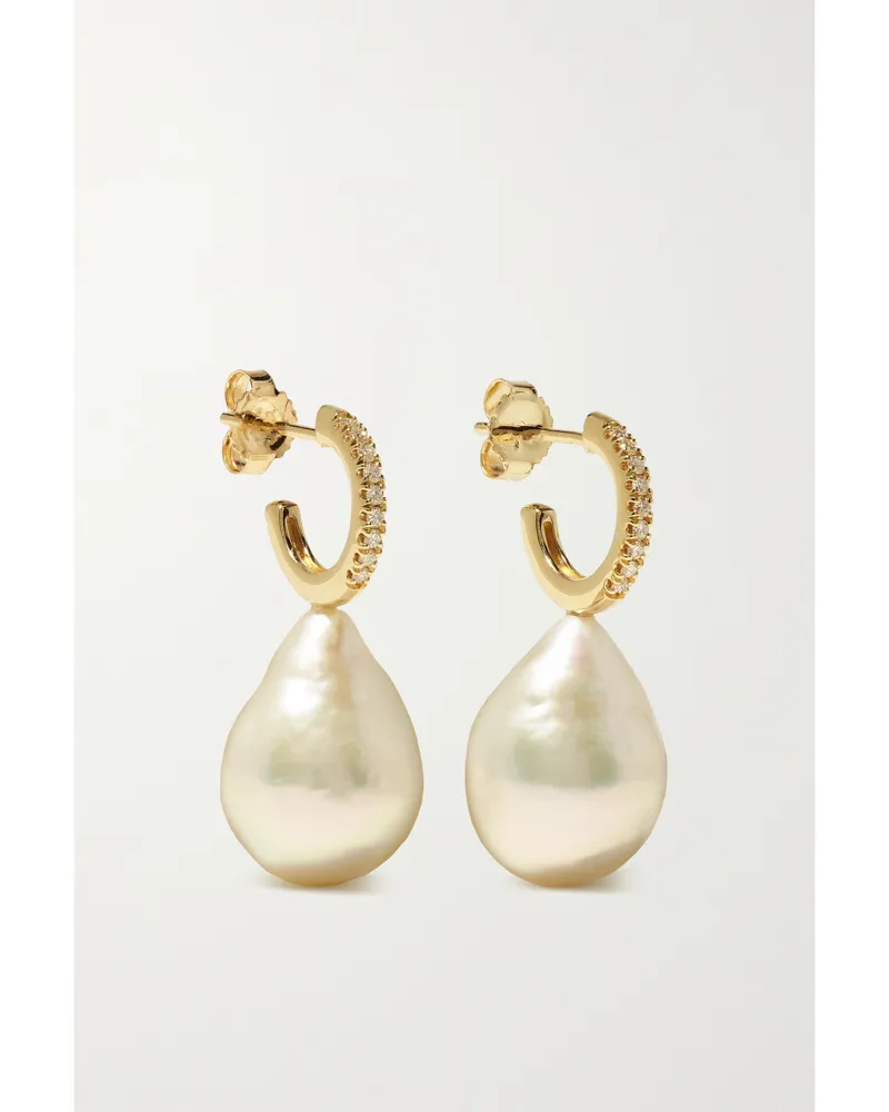 MIZUKI Creolen Aus 14 Karat Gold Mit Perlen Und Diamanten Gold
