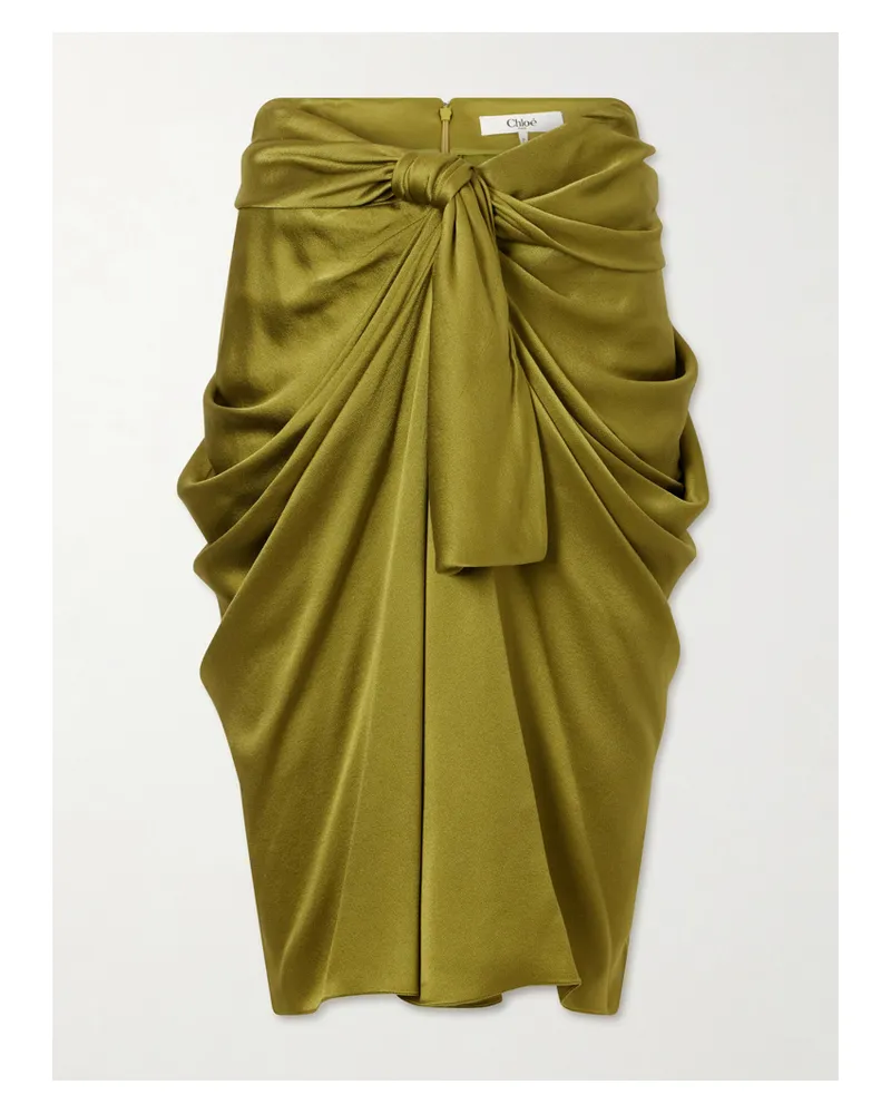 Chloé Twist-front Silk-crepe De Chine Midi Skirt - Green Green
