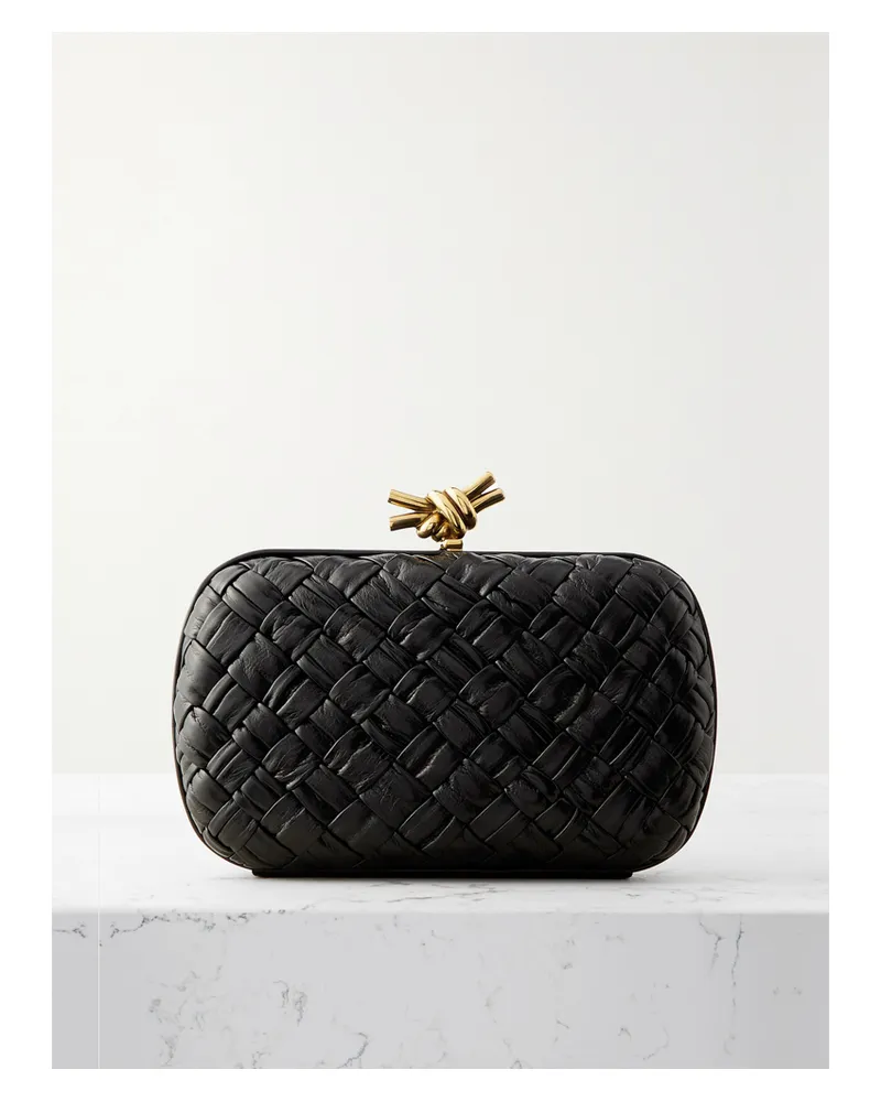 Bottega Veneta Knot Intrecciato Leather Clutch - Black Black