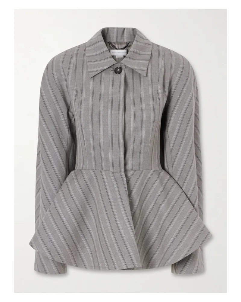 Stella McCartney Striped Flared Wool Blazer - Gray Gray