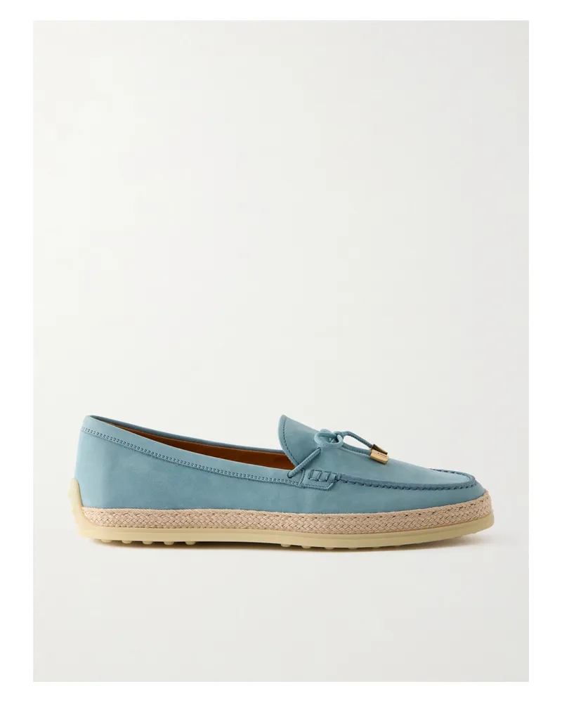 TOD'S Gomma Raffia-trimmed Bow-detailed Suede Loafers - Blue Blue