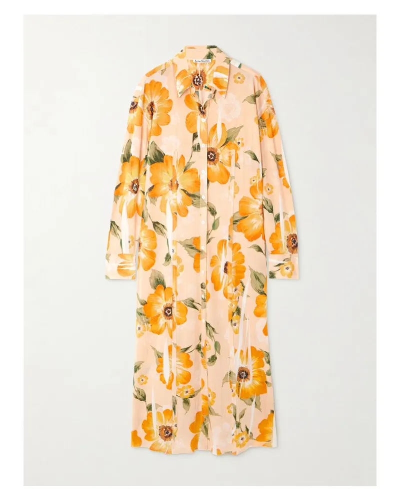 Acne Studios Midi-hemdblusenkleid Aus Jersey Mit Blumenprint - Orange Orange