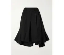 Wide-leg Twill Ruffled Shorts - Black
