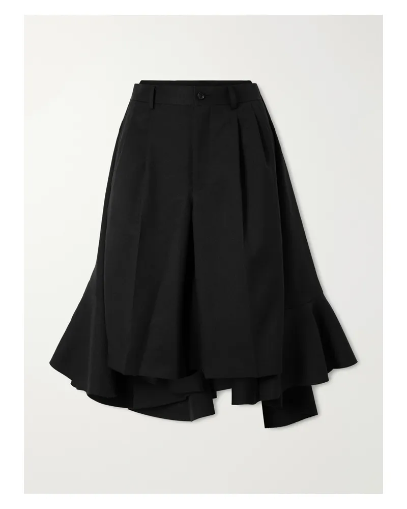 Comme des Garçons Wide-leg Twill Ruffled Shorts - Black Black