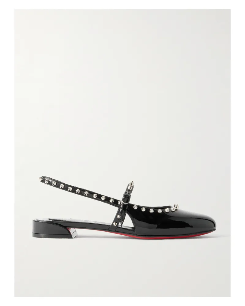 Christian Louboutin Sweet Janispikes Studded Patent-leather Slingback Flats - Black Black
