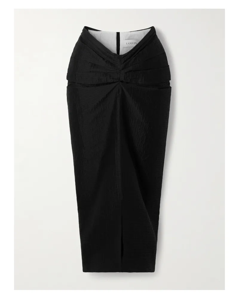 Lanvin Draped Satin-jacquard Midi Skirt - Black Black