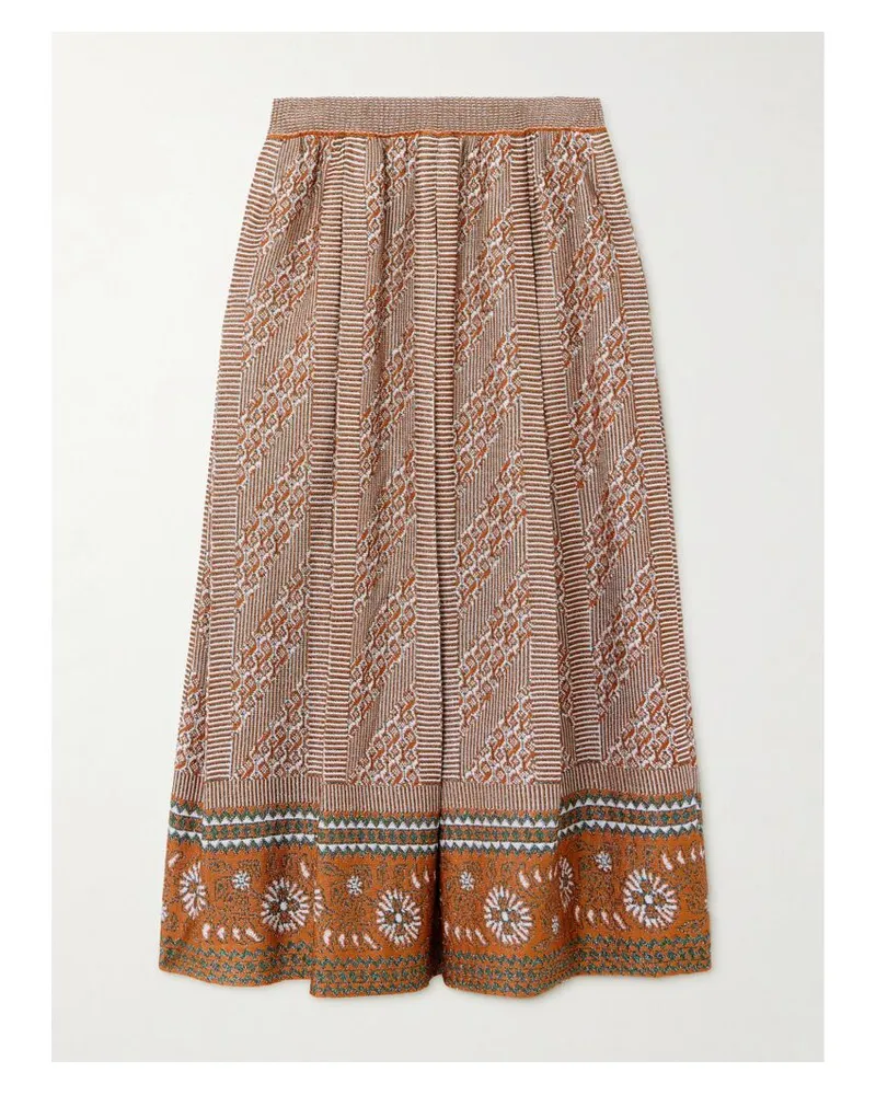 Valentino Garavani Midirock Aus Strick Mit Metallic-intarsienmuster Und Falten - Braun Braun