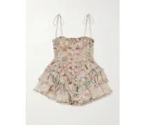 Rebellion Bead-embellished Ruffled Printed Silk Mini Dress - Pink