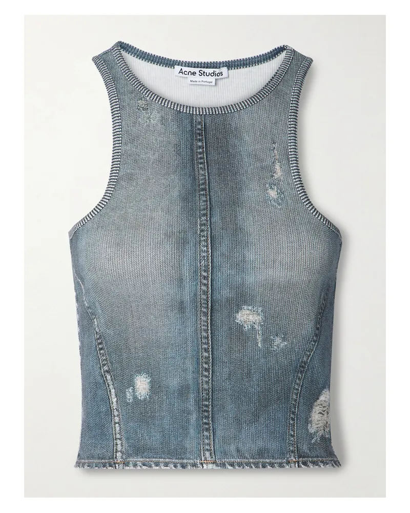 Acne Studios Verkürztes Tanktop Aus Bedruckter Und Gerippter Baumwolle - Blau Blau