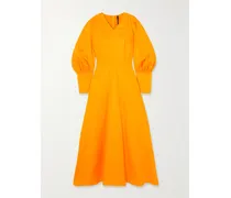 Rebecca Midikleid Aus Einer Baumwollmischung Mit Raffungen - Gelb