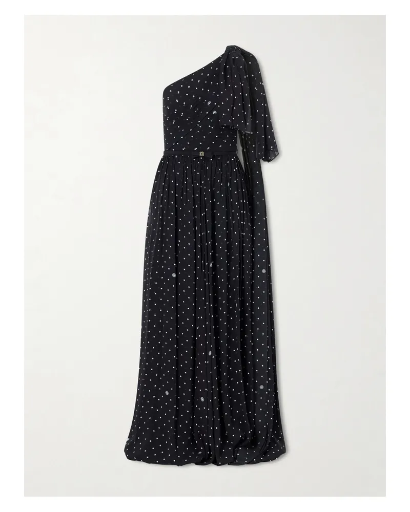 Elie Saab One-shoulder Polka-dot Chiffon Gown - Black Black