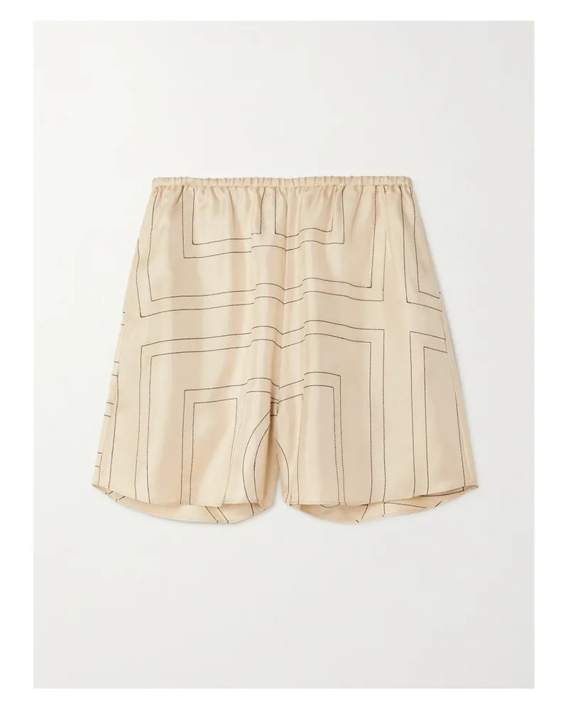 Totême Shorts Aus Seiden-twill Mit Stickereien - Elfenbein Elfenbein