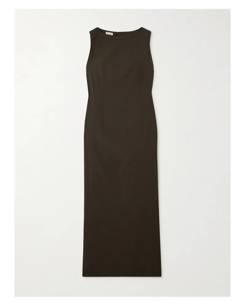 Brunello Cucinelli Maxikleid Aus Twill Aus Einer Wollmischung Mit Zierperlen - Braun Braun