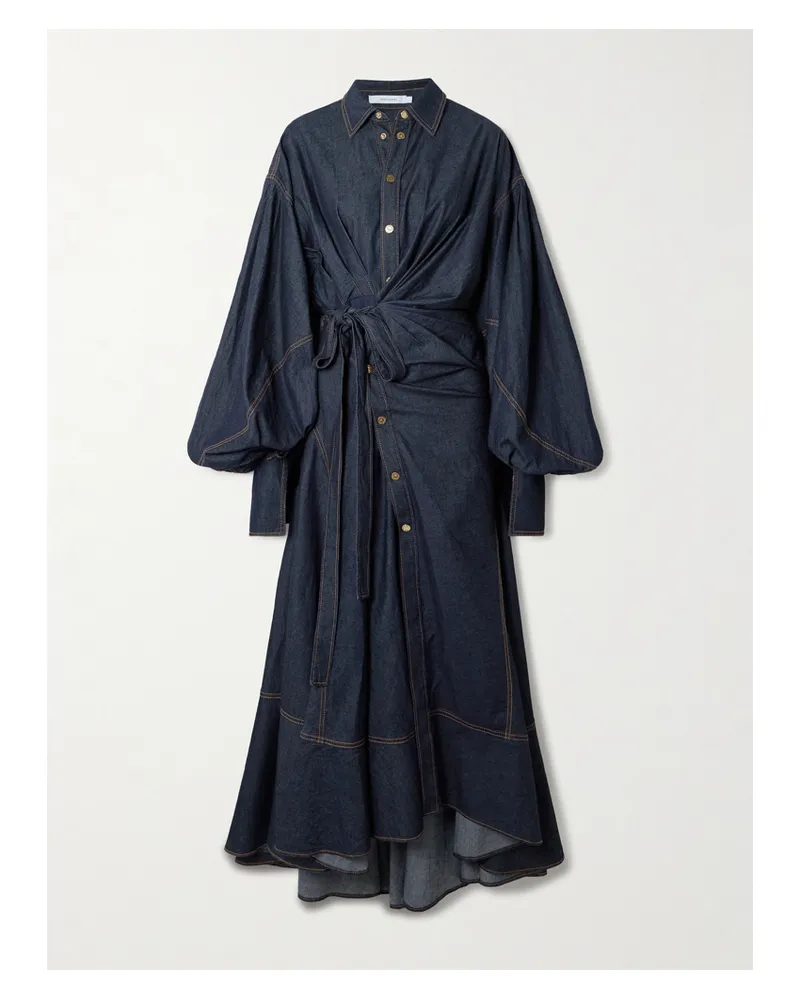 Zimmermann Rebellion Gathered Denim Midi Wrap Dress - Blue Blue