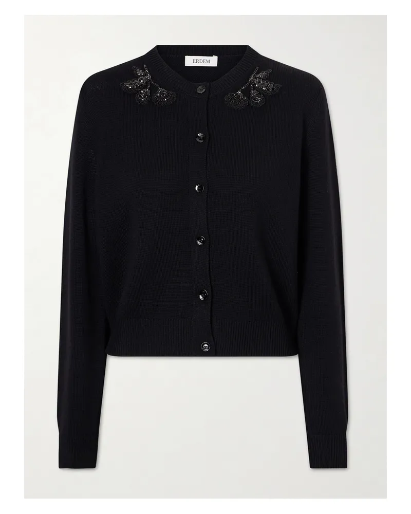 Erdem Embellished Merino Wool Cardigan - Black Black