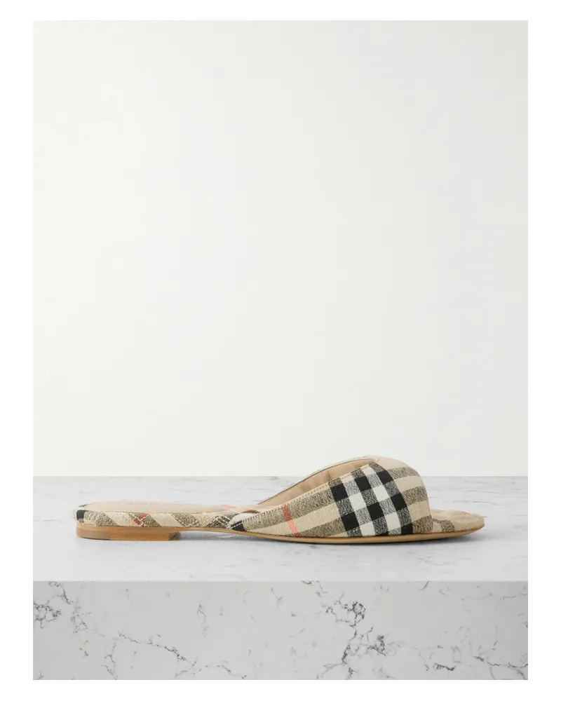 Burberry Checked Linen Slides - Neutrals Neutrals