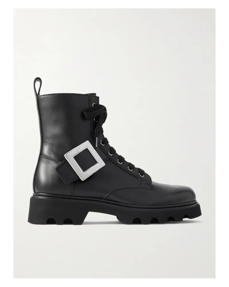 Roger Vivier Viv Rangers 40 Buckled Leather Ankle Boots - Black Black