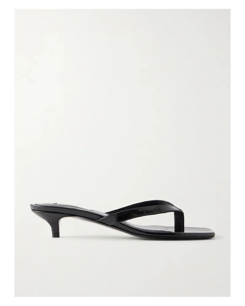 Totême Croc-effect Leather Thong Sandals - Black Black