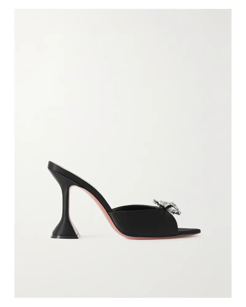 Amina Muaddi Rosie Mules Aus Satin Mit Kristallen - Schwarz Schwarz