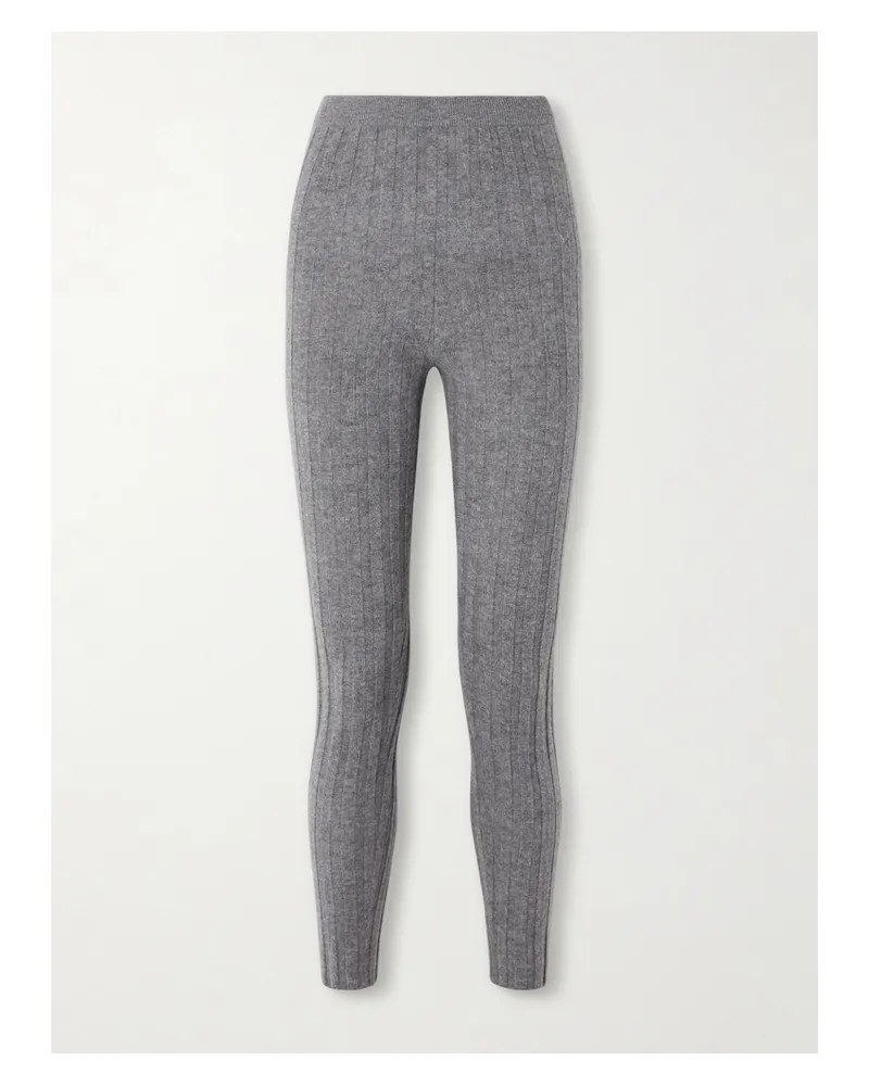 The Elder Statesman Ribbed Cashmere Leggings - Gray Gray