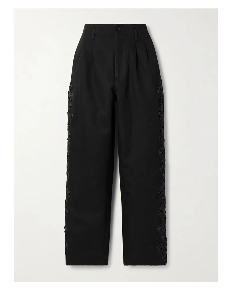 BODE Ribbon Garland Hose Mit Weitem Bein Aus Baumwoll-twill Mit Satinbesätzen Und Falten - Schwarz Schwarz