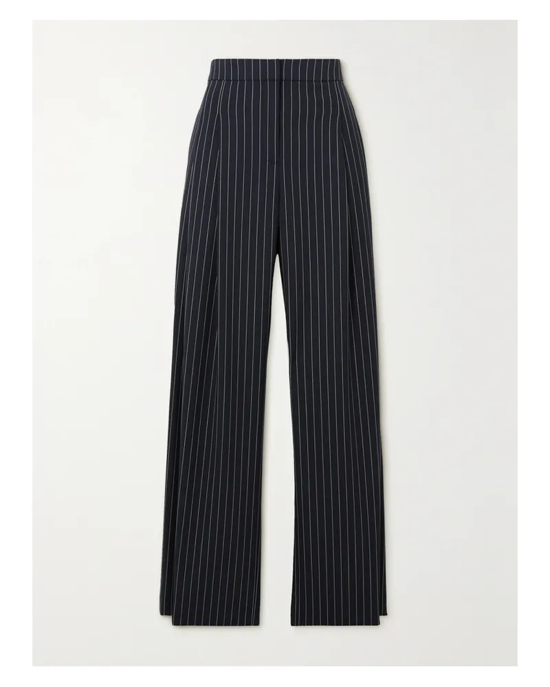 Carolina Herrera New York Hose Mit Weitem Bein Aus Twill Aus Einer Wollmischung Mit Nadelstreifen - Blau Blau