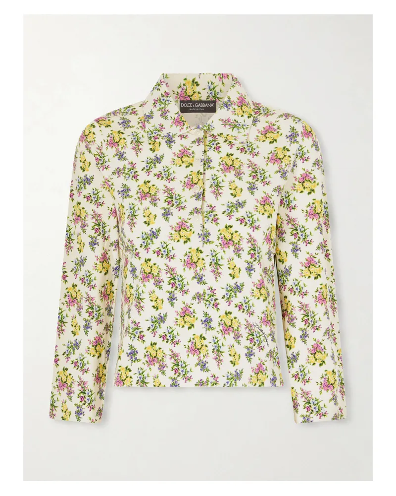 Dolce & Gabbana Floral-print Ribbed-knit Polo Shirt - Yellow Yellow